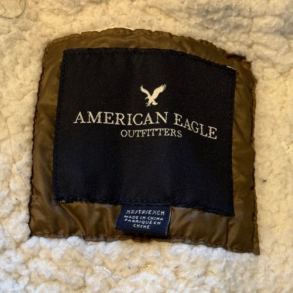 American Eagle Anorak Coat Women XS Olive Green Gorpcore Faux Fur Utility School - Picture 10 of 12